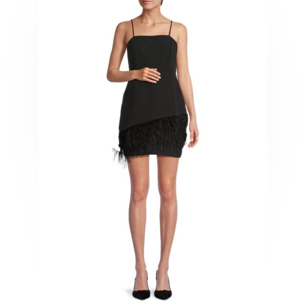 NWT Sam Edelman Feather Trim Strappy Black Mini Cocktail Dress Size 10